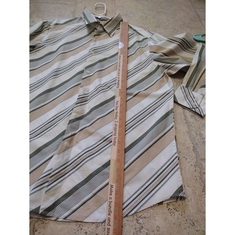 CLAIBORNE Button Down Shirt Men XL Tan Green Diagonal Striped Long Sleeves‎ - Picture 4 of 7